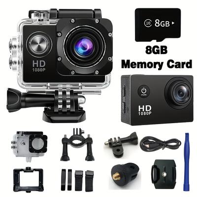 TEMU 1080p Hd Sports Camera With 2-inch Lcd Screen, 140Â° Wide Angle View, Complete Installation Kit, 8gb & 32gb Tf Card Included, Rechargeable Battery - Ideal For Outdoor Activities And Daily