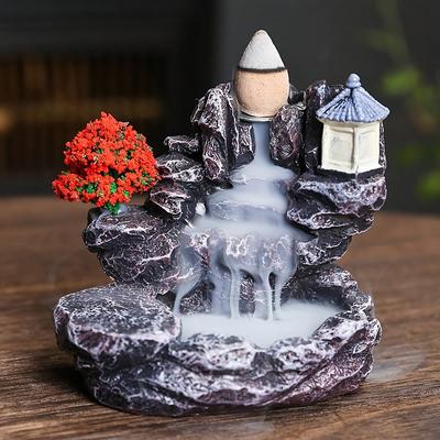 TEMU 1pc Scenic Mountain Waterfall Resin Backflow With Sandalwood & Agave - Ideal For Home Decor, Holidays (halloween/christmas/easter/ramadan/ Day) Image