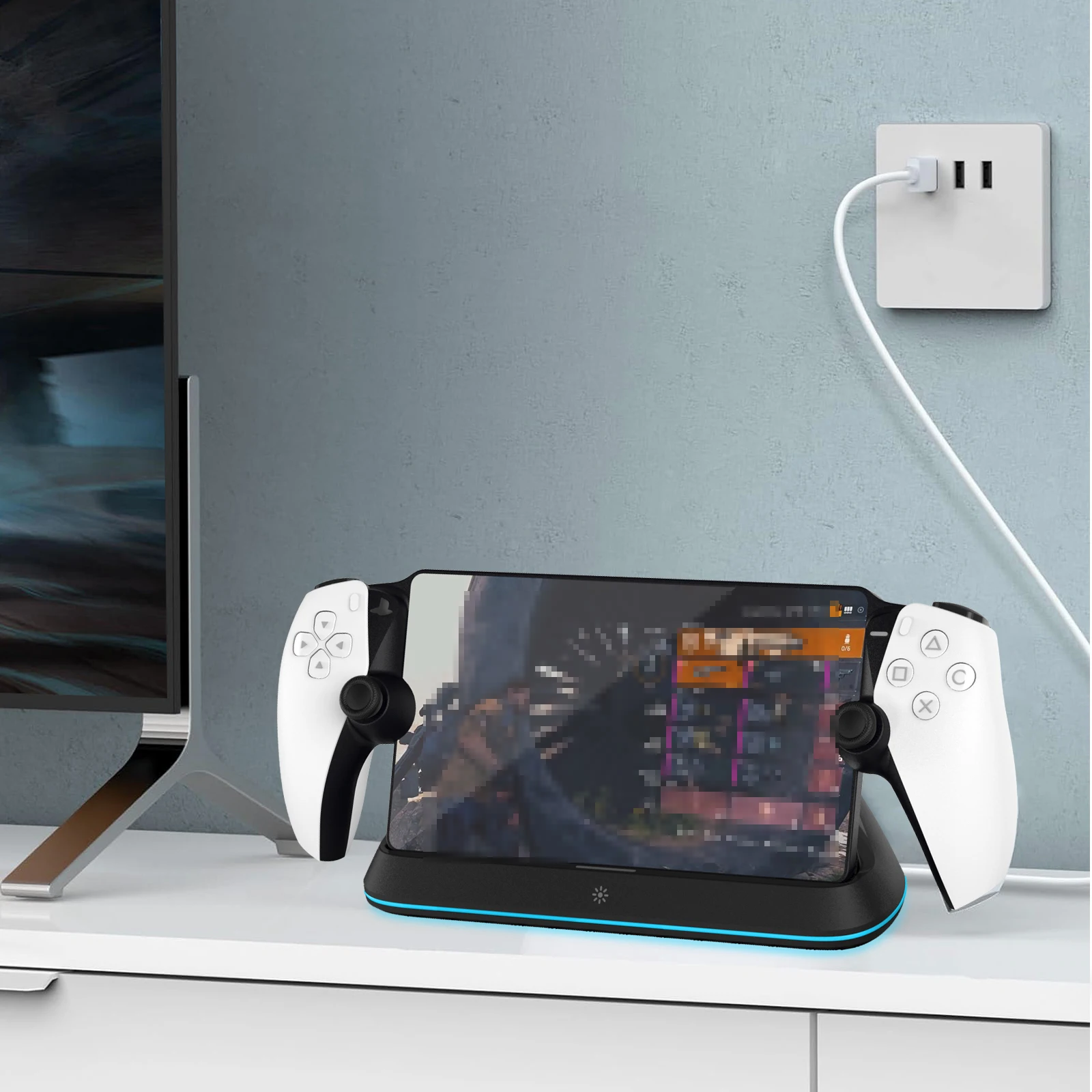 NEW Charging Station for Playstation Portal and PS5 Controllers with LED Light and Charging Cable HC-P3710