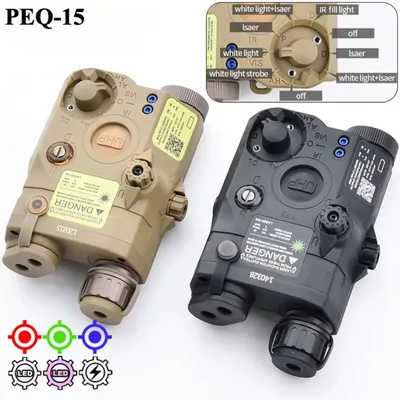 Tactical IR Fill Flashlight Red Green Dot PEQ15 Laser Airsoft Strobe White LED Hunting Weapon Light Switch Fixed Mount M300 M600