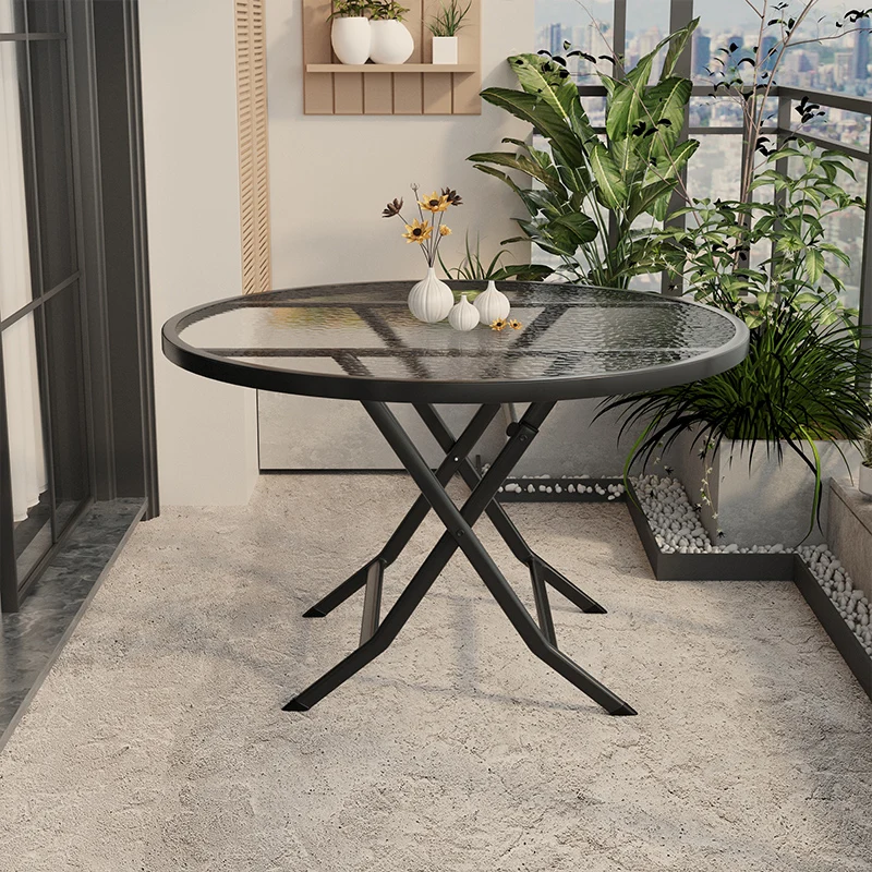 Esstisch Haushalt kleine Wohnung quadratischer Tisch runder Tisch kleiner Klapptisch Outdoor-Esstisch gehärtetes Glas klappbar Image