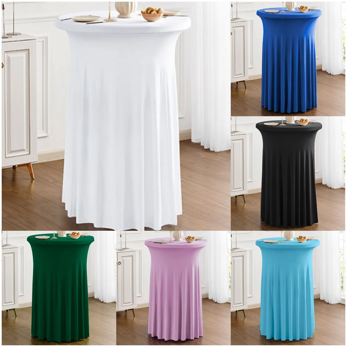 Hotel-Bar-Cocktailtisch-Abdeckung, einfarbig, elastisch, rund, Tischdecke für Konferenzen, Anmeldung, Tisch, Übersee, Hotel, Bar, Rock-Stil Image