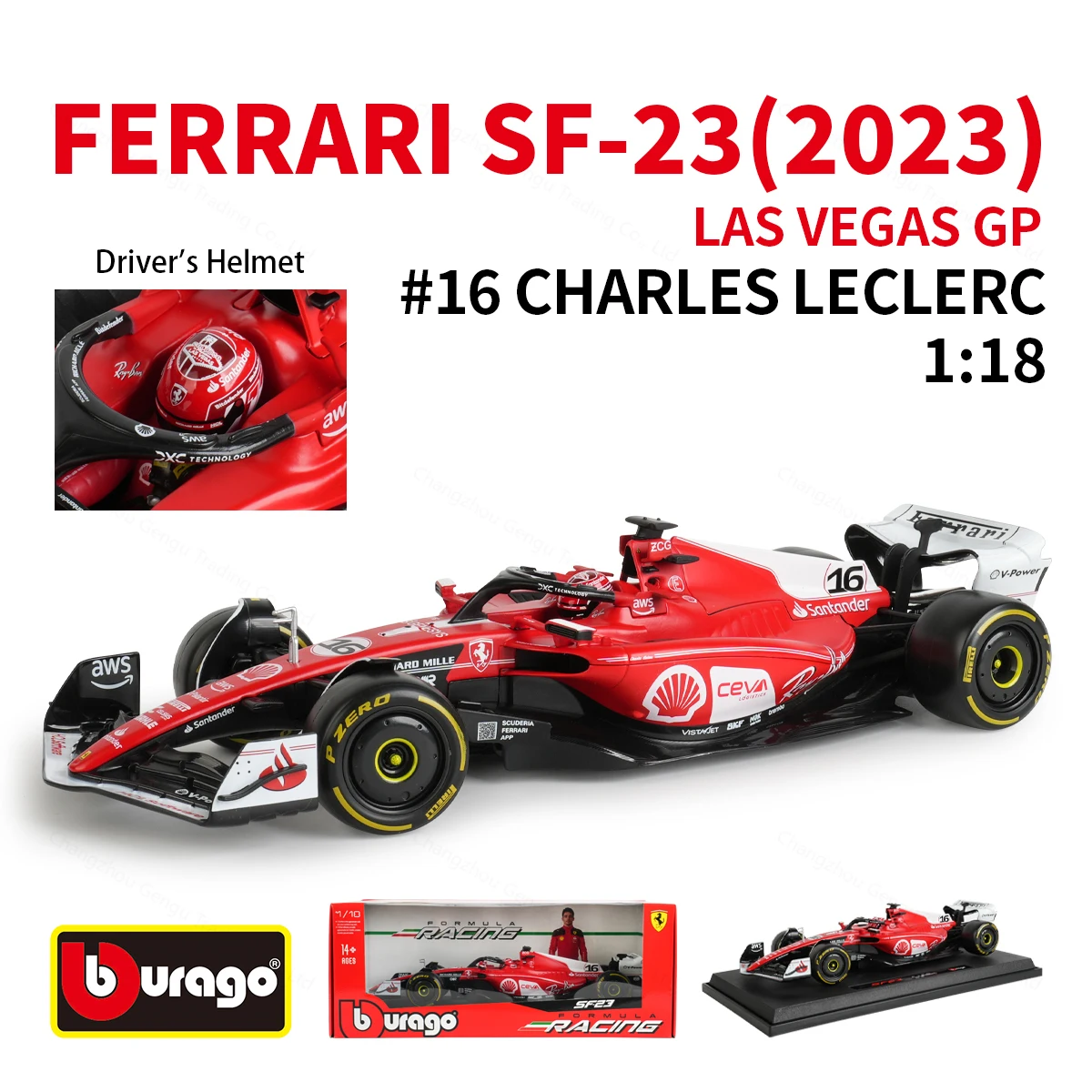 Bburago 1:18 2023 Ferrari Las Vegas GP SF23 # 16 # 55 F1 Racing Formula Car Modellauto aus statischer Druckgusslegierung Image