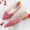 Hochzeit Schuhe Flache Ferse Pailletten Bling Bling Wohnungen Braut Schuhe Gold Silber Spitz Beleg auf Faulen Schuhe Plus Große größe 33-44