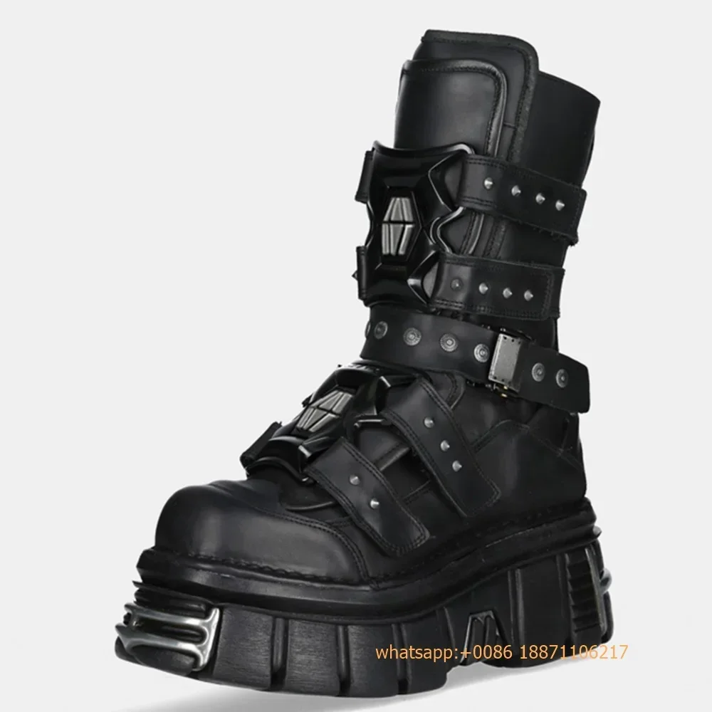Metallniete Punk Party Gothic Stiefel 2025, neue dicke Sohlen, Street Rock 35–45, Sport-Freizeitschuhe, Herren- und Damen-Motorradstiefel