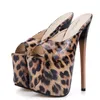 Sexy Leopard Sommer Schuhe Damen Hausschuhe Extreme 19 cm High Heels Sandalen Slides Plattform Pantoletten Schuhe Dame Große Größe 45 50