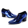 Neue Mode Blau Patent Leder Männer Formale Kleid Schuhe Große Größe High Heel Party Mann Schuhe Club Jazz Tänzerin Starke Ferse Ankle Boot