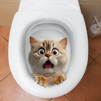 Überraschte Katze 3D selbstklebende Toilettenaufkleber, Wandaufkleber abnehmbar, wiederverwendbarer PVC-Aufkleber für Toilettendeckel, Badezimmerdekoration Image