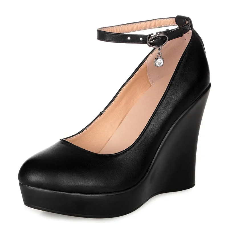 8 cm 10 cm Kleine Größe 32-41 Echtes Leder Schuhe Damen High Heels Schuhe 2025 Herbst Chunky Plattform Keile Schuhe Büro Modell