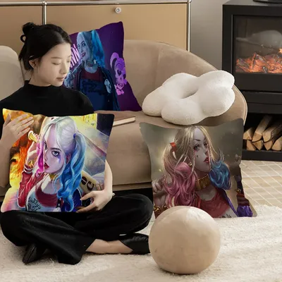 Villain H-Harley Q-Quinn Kissenbezug Kissenbezug Dekor Kissenbezug Bedruckter Kissenbezug für Couch Image