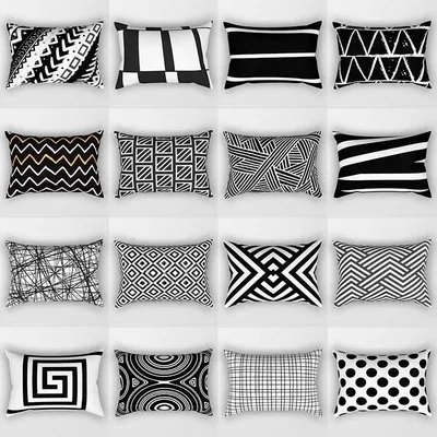 Schwarz-weißer einfacher geometrischer rechteckiger Kissenbezug, Heimdekoration, Image