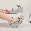 Größe 30-43 Gold absatz Keils andalen Damen Sommer Plateaus chuhe mit Schnalle High Heel Pu Leder Open Toe Silber Sandalen