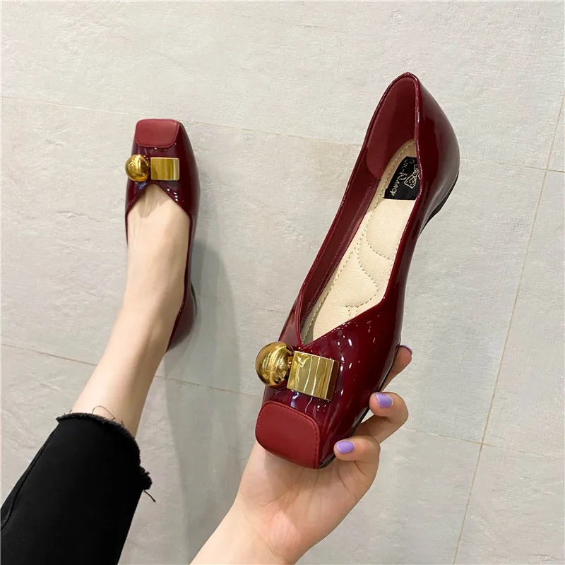 Frauen Wohnungen Pu Leder Gelb Flache Schuhe Einfarbig Weiche Sohle Slip auf 2025, Sommer Weibliche Mode Schuhe Karree Ballett schuhe
