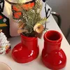 1PC Nachahmung Keramik Rote Stiefel Schuh Vase Nette Cartoon Stift Halter Tabletop Lagerung Blume