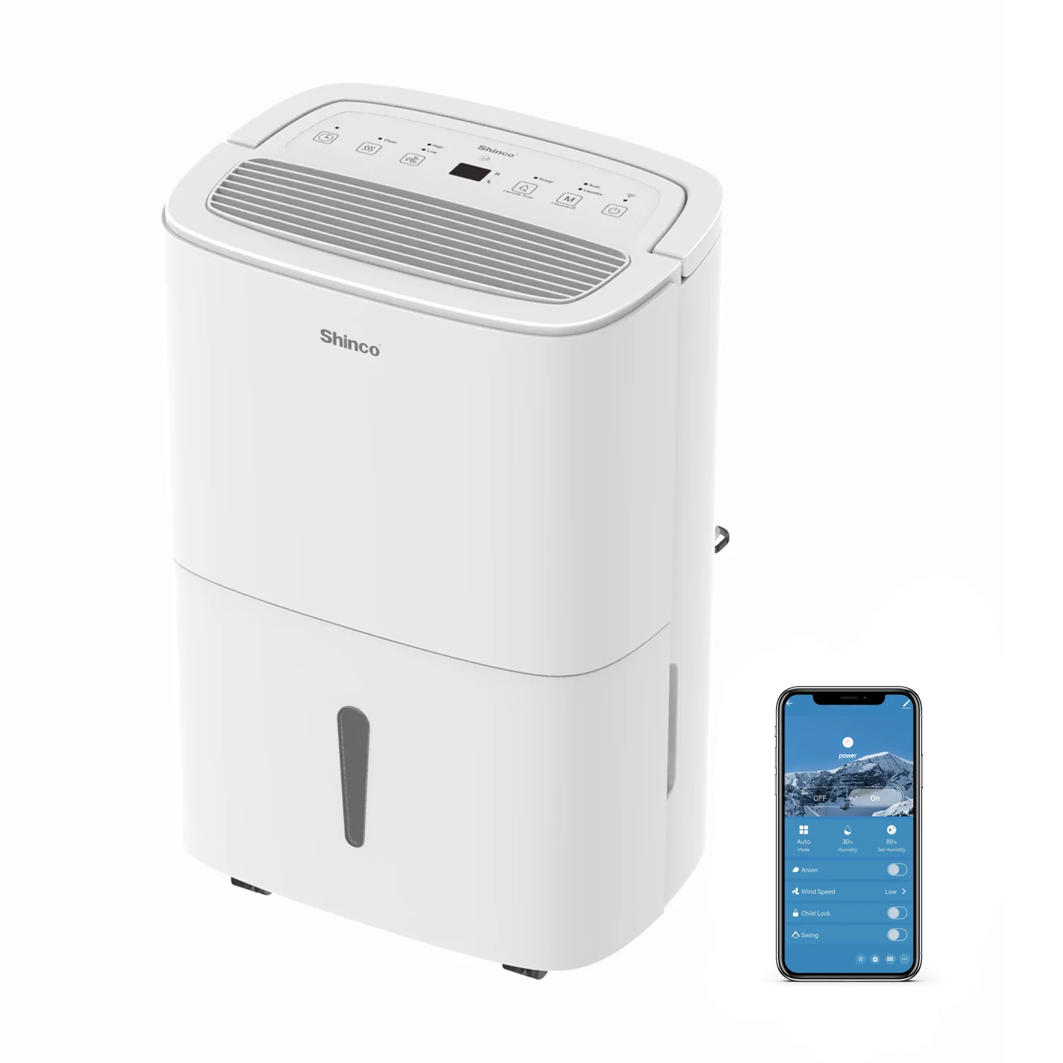SHINCO 50L WLAN-Luftentfeuchter mit Pumpe, für Räume 165 m3 (55 m2), 7L Wassertank, Aktivkohlefilter, Energieeinsparung, Automa Image