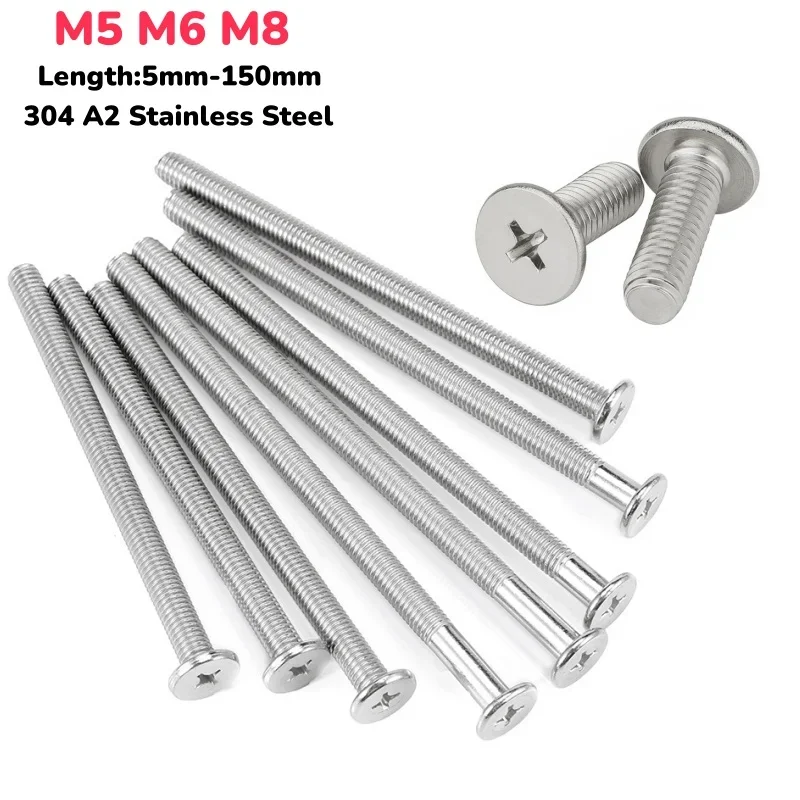 2 ~ 50 Stück M5 M6 M8 CM Kreuz Phillips Ultradünne Super Low Flachkopfschraube Bolzen 304 A2 Edelstahl Länge 5mm-150mm Image