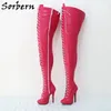 Sorbern Retro Schritt Oberschenkel hohe Stiefel Frauen Burlesque Heels Tänzer zeigen Cosplay lange Stiefel High Heel Stilettos Größe 36-46