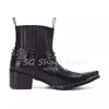 Punk Niet Metall Kappe Keile Chelsea Stiefel für Männer Spitz High Top Schwarz Leder Schuhe Männlich