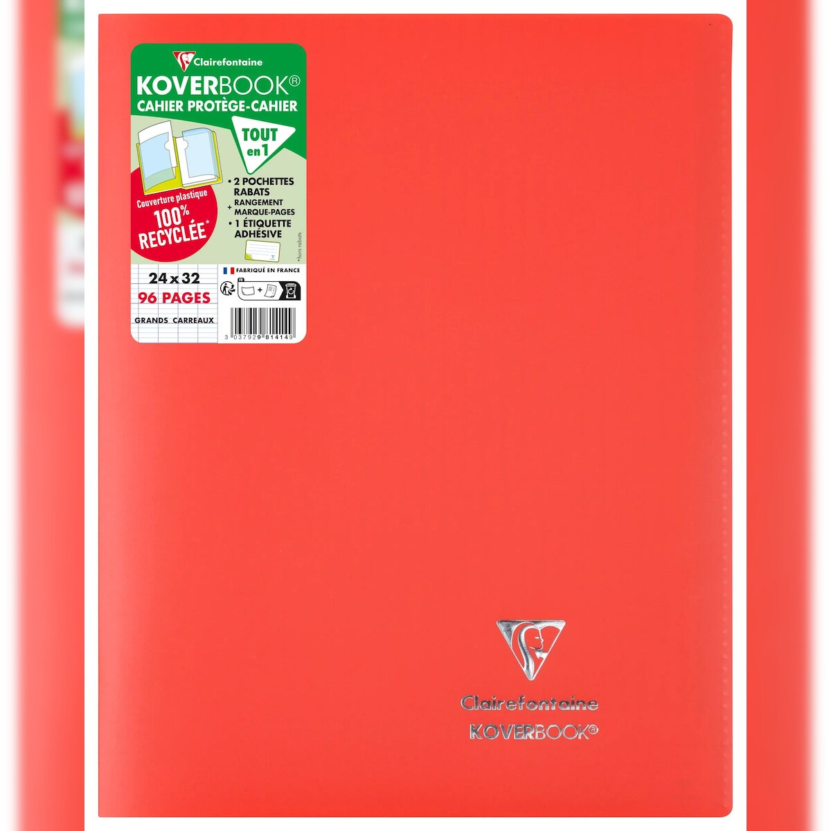 Clairefontaine 10x Koverbook, Heft 24x32 cm, 48 Blatt 90g, französische Lineatur Seyès, Einband aus opakem Polypropylen, 100% recycelt - Rot 981414C Image