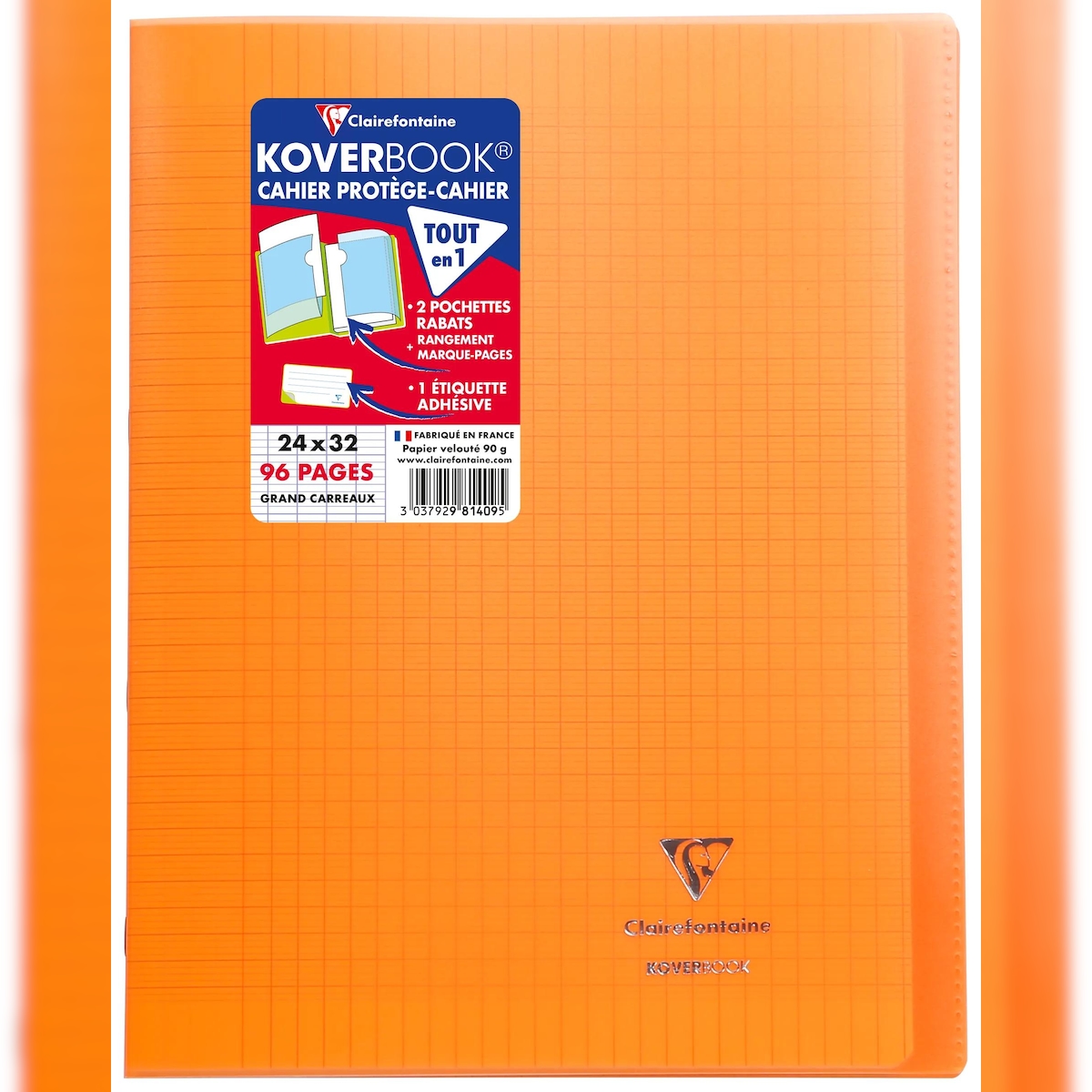 Clairefontaine 10x Koverbook, Heft 24x32 cm 48 Blatt 90g, französische Lineatur Seyès, Einband aus transparentem Polypropylen - Orange 981409C Image