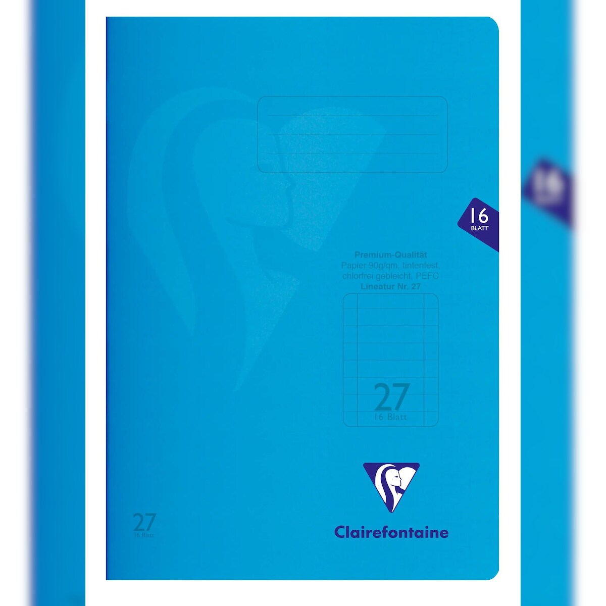 Clairefontaine 25x S'coolbook, Schulheft A4 Lineatur 27, durchgehend liniert mit Rand, 16 Blatt 90g, transparenter Umschlag aus PP, blau - 323227C Image