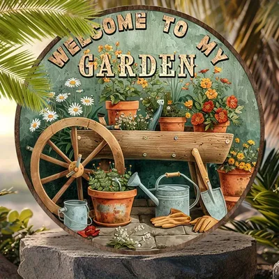 Nostalgic Vintage Welcome to My Garden Round Aluminum Sign WeatherResistant for Indoor & Outdoor