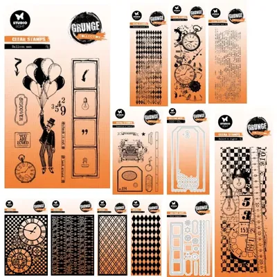 Grunge Collection Ballon man Typewriter labels Clock Metal Cutting Dies Silicone Stamp Scrapbooking
