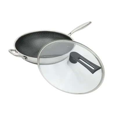 Stainless Steel Skillet Nonstick, Durable 13.4 Inch Wok with Water Vapor Film for Easy Food Release