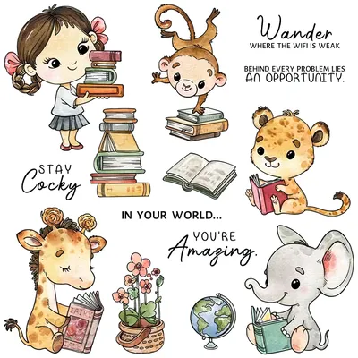 Mangocraft Cute Reading Animals Girls Clear Stamp DIY Scrapbooking Supplies Silicone Stamp For Card