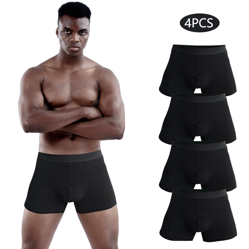 4 pezzi nero Mens Underware Uomo Boxer Shorts Biancheria intima di cotone per uomo Boxer Mutande maschili sexy Mutandine da uomo Marca