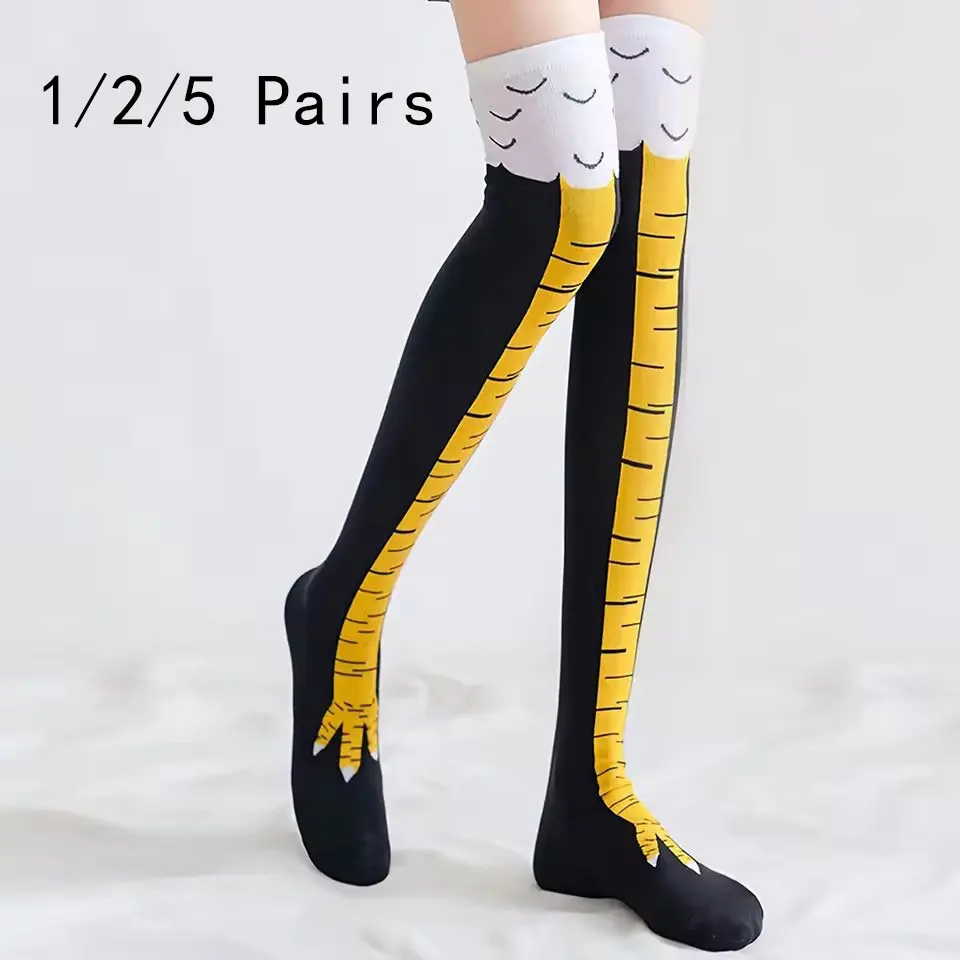 1/2/5/10 paia di calzini alti al ginocchio da donna alla moda cartone animato divertente calzini con artiglio di pollo fitness sport casual gamba sottile calzini a tubo lungo da donna