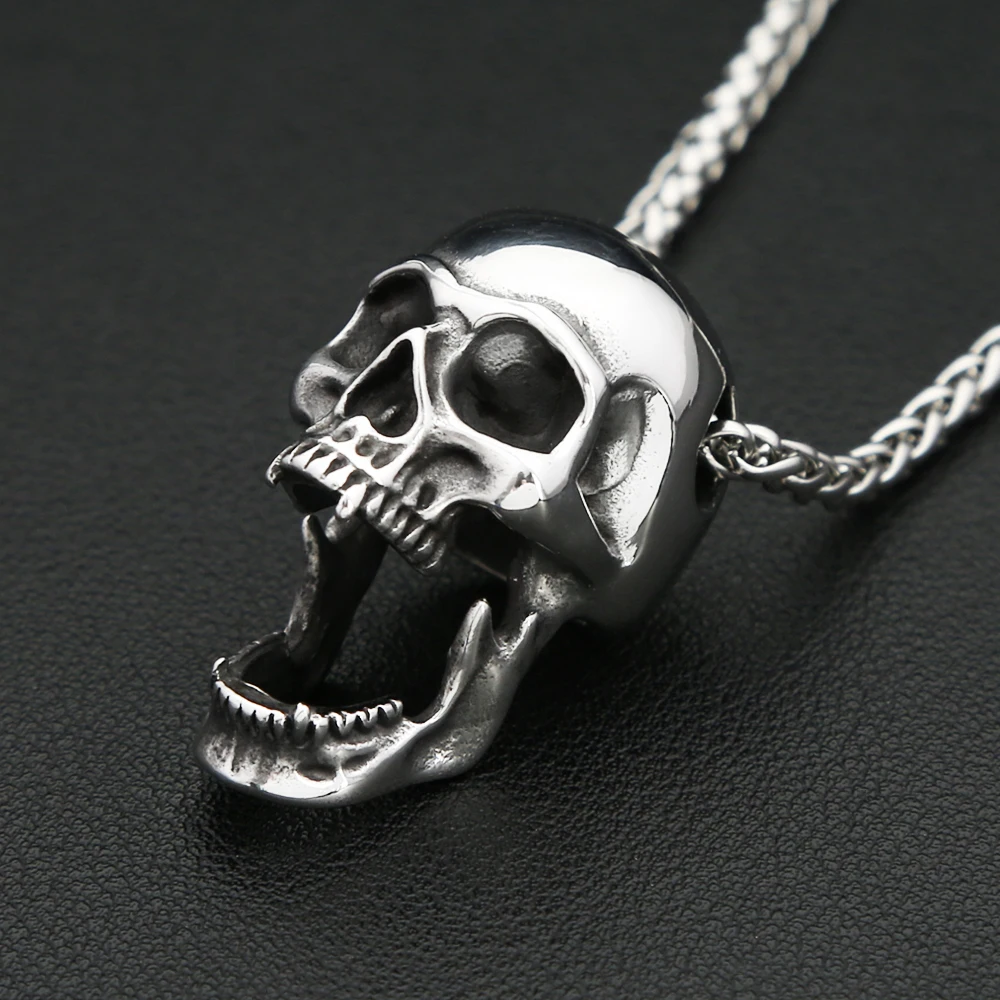 Collana con ciondolo teschio vintage gotico in acciaio inossidabile per uomo donna Collana con apribottiglie teschio punk Accessori per gioielli da motociclista