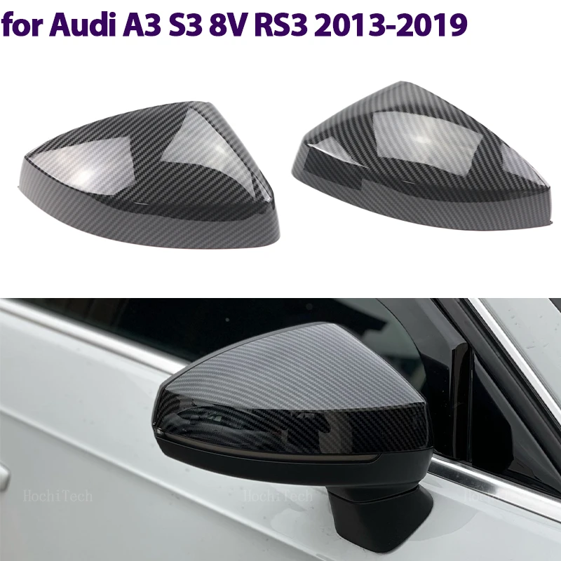 Copri specchietti retrovisori laterali di ricambio Tappo in fibra di carbonio lucido per Audi A3 S3 8V RS3 2013-2019 Cappucci di assistenza laterale