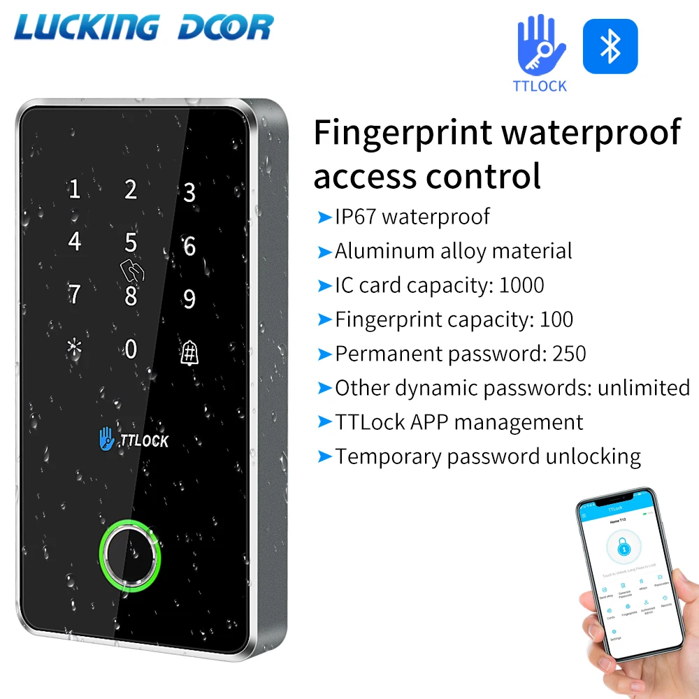 TTLOCK App Smart Lock Tastiera di controllo accessi Lettore di metallo Impronte digitali esterne NFC Bluetooth Rfid Scheda password Ip67 Impermeabile