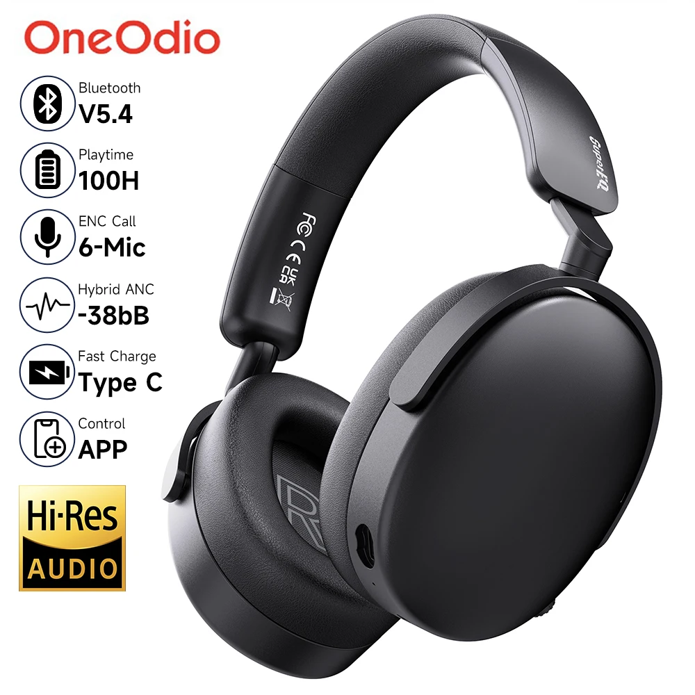 Oneodio SuperEQ A200 ANC Cuffie wireless Bluetooth 5.4 Cuffie over-ear con cancellazione attiva del rumore con microfono ENC APP audio ad alta risoluzione