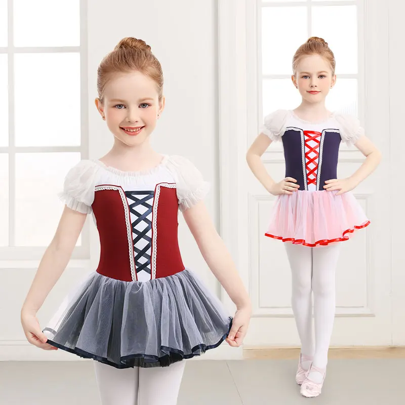 Abito da balletto per ragazze Abito da tutù per balletto a maniche corte con sbuffo Abito da body per balletto per bambini Compleanno Vestire Costume da ballo per ragazze Abbigliamento da ballo