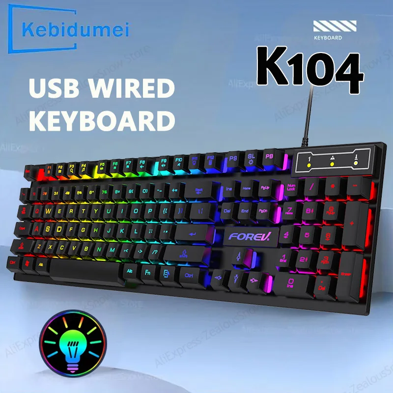 Tastiera da Gaming Cablata con 104 Tasti, Sensazione Meccanica, per Laptop e PC, Ergonomica, Retroilluminazione RGB, 61 Tasti con Asse Ciano