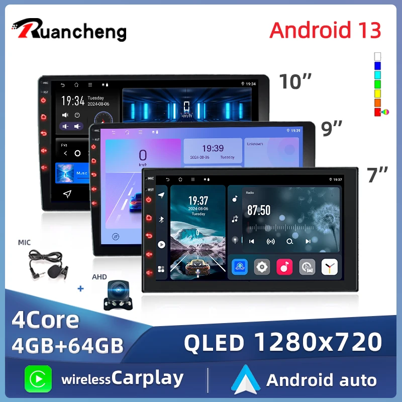 Android13 7 9 10 pollici Autoradio GPS 2 din Radio Ricevitore stereo Lettore 64G Lettore multimediale Wireless CarPlay Android Auto Regalo