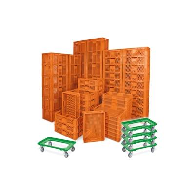BRB 78 Bäckerkisten in 5 Größen, 600x400 mm, H 90 mm - 410 mm,orange + 5 Roller, grün Image