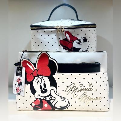 Disney Bags | Disney Minnie Mouse Travel Organizer Case And 2 In 1 Makeup Bag Bag Set | Color: Black/White | Size: Os