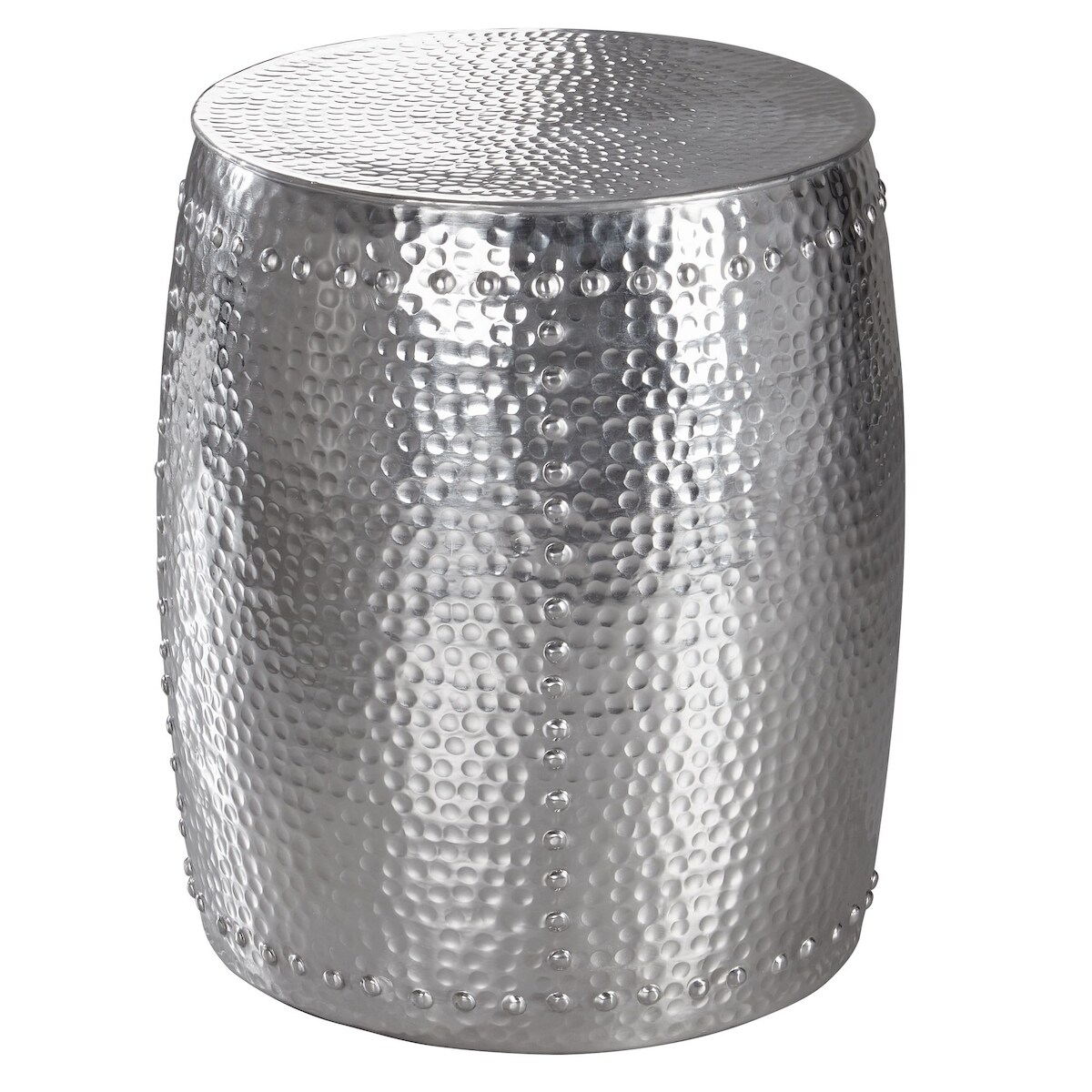 KADIMA DESIGN Beistelltisch 42x49x42cm Aluminium Silber Dekotisch orientalisch rund, Kleiner Hammerschlag Abstelltisch, Designer Ablagetisch Metall modern, Image