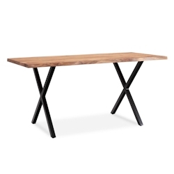 KADIMA DESIGN Schreibtisch 160x80x76 cm Akazie Massivholz / Metall Computertisch Baumkante, Homeoffice Bürotisch Massiv mit X-Beinen in Schwarz, Holztisch Image