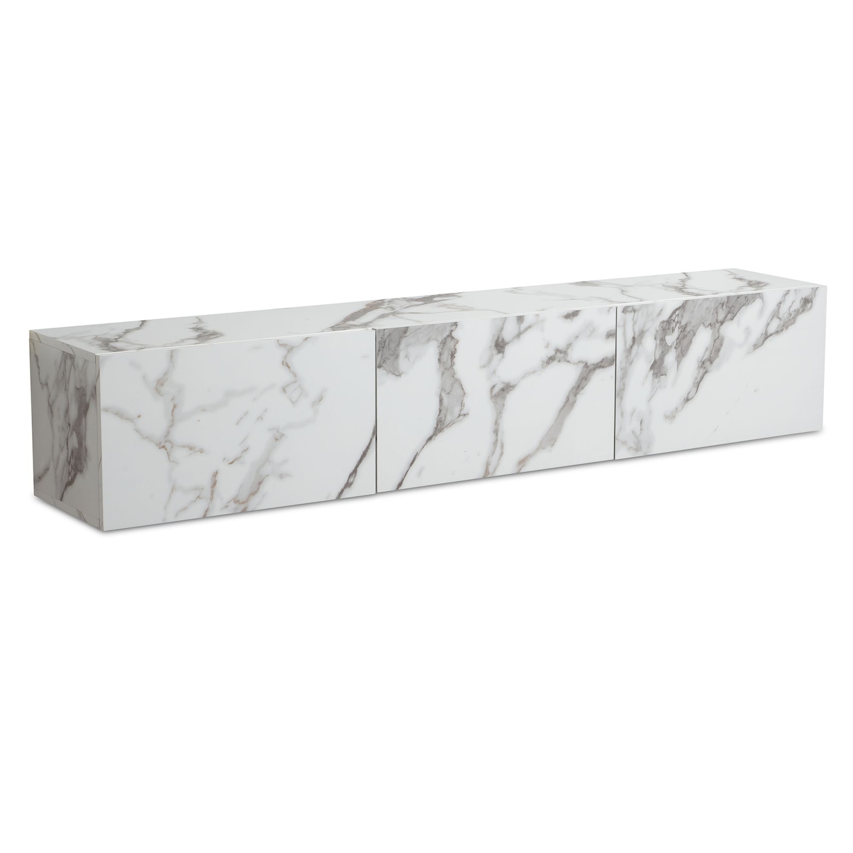 KADIMA DESIGN Lowboard Hängend Marmor-Optik Weiß 160x30x30 cm TV-Schrank, Design Fernsehtisch mit Klapptüren Modern, Fernsehschrank Wand, TV-Kommode Fernsehkommode Image