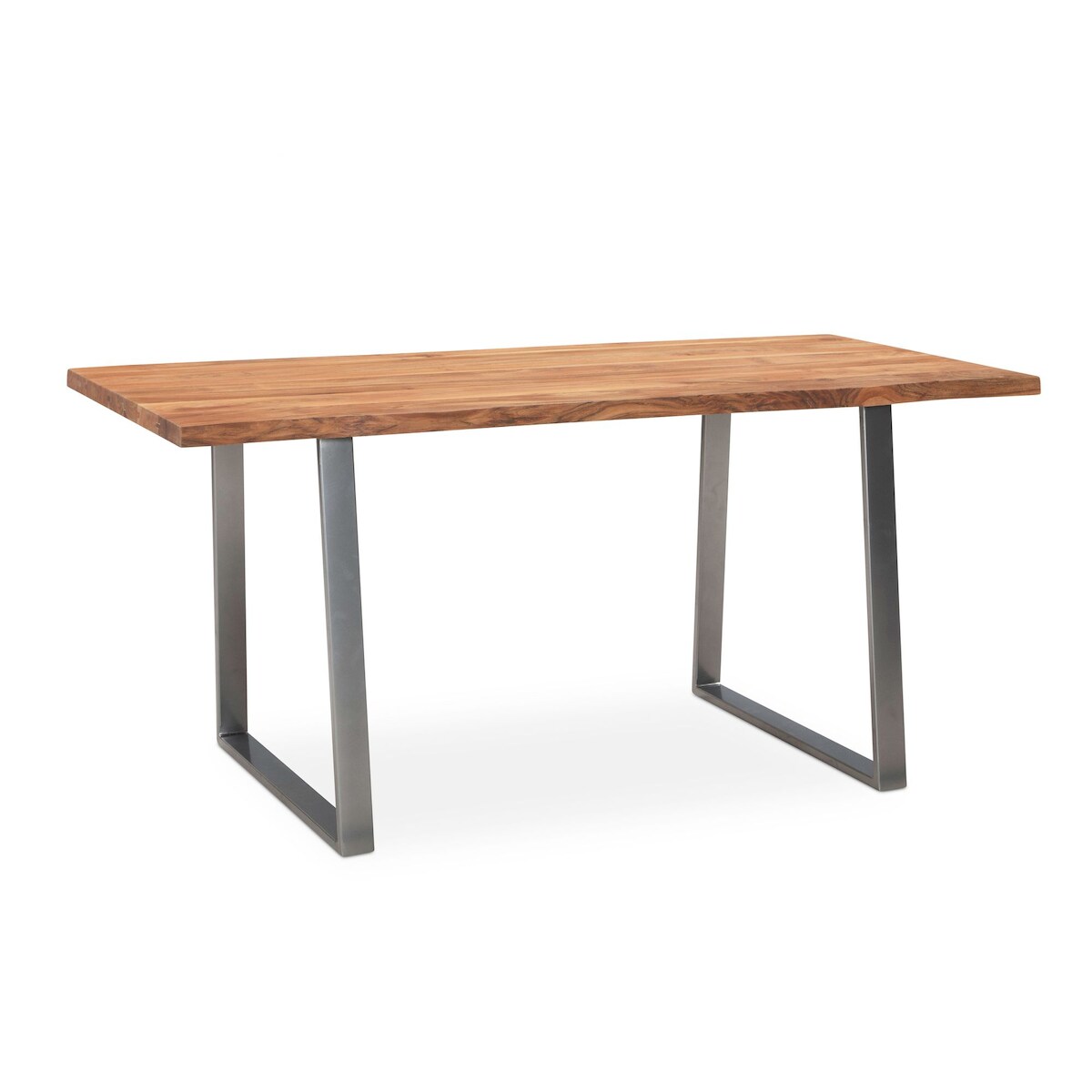 KADIMA DESIGN Esszimmertisch 160x80x76 cm Akazie Massivholz / Metall Esstisch Baumkante, Küchentisch Massiv mit Trapezbeinen in Chrom, Holztisch Speisetisch Image
