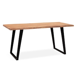 KADIMA DESIGN Schreibtisch 120x60x76 cm Akazie Massivholz / Metall Computertisch Baumkante, Homeoffice Bürotisch Massiv mit U-Beinen in Schwarz, Holztisch Image