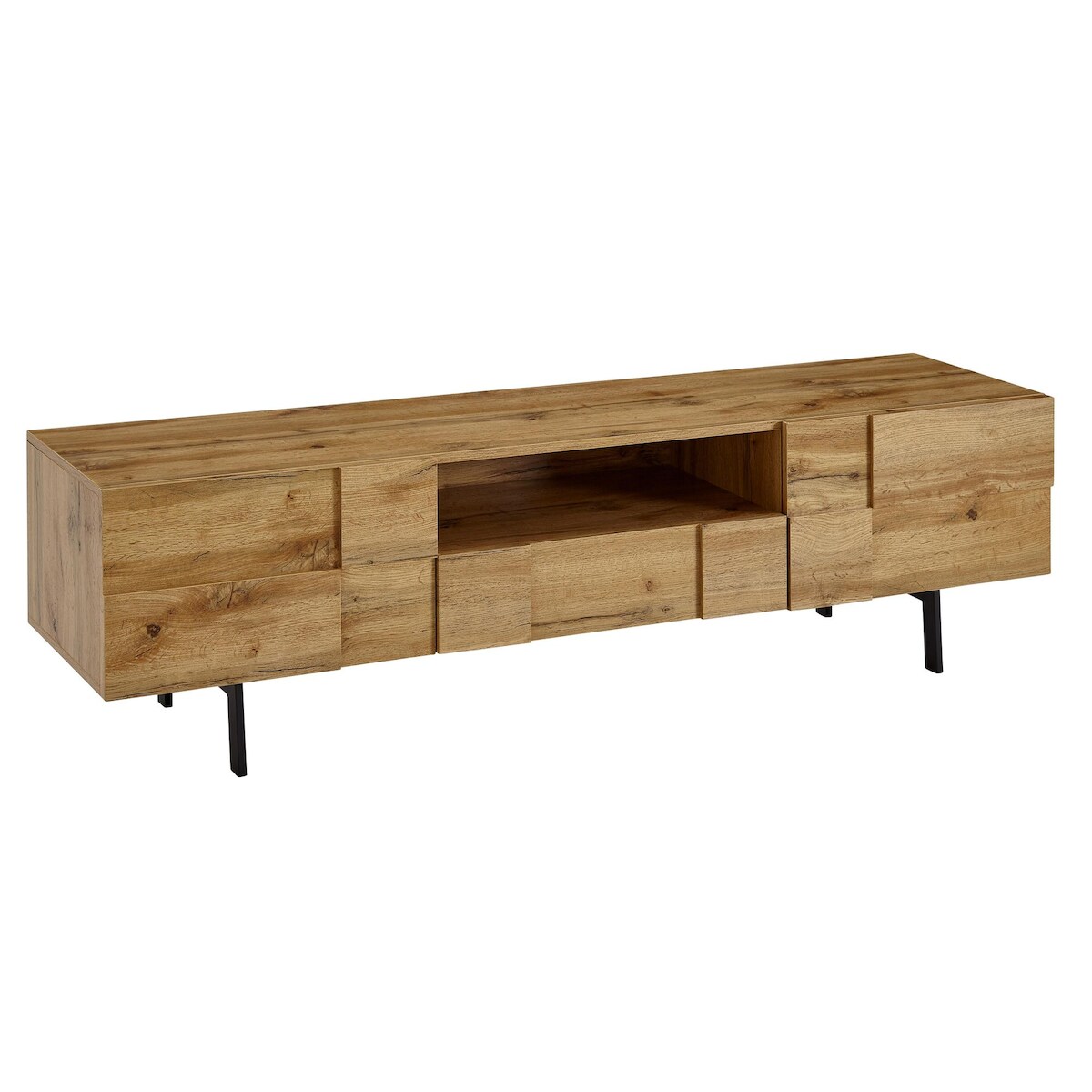 KADIMA DESIGN Lowboard Holz Eiche-Dekor 160x46x43 cm TV-Kommode mit zwei Türen, Design TV-Schrank Hoch, Fernsehtisch Fernsehschrank Modern, Fernsehkommode Image