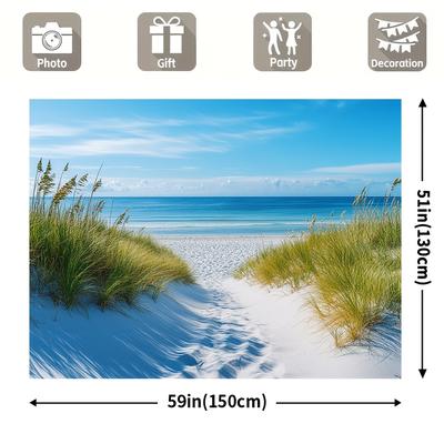 TEMU Large Seaside Beach Backdrop - 100% Polyester Party Decoration Banner, No Electricity Needed, (39x59in, 51x59in, 70.8x90.5in), Beach Accessories Image