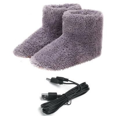 Winter Warm USB Elektrische Schuhe, Beheizte Schuhe Fußwärmer Warme Schuhe Plüsch USB Schuhe, Grau Image