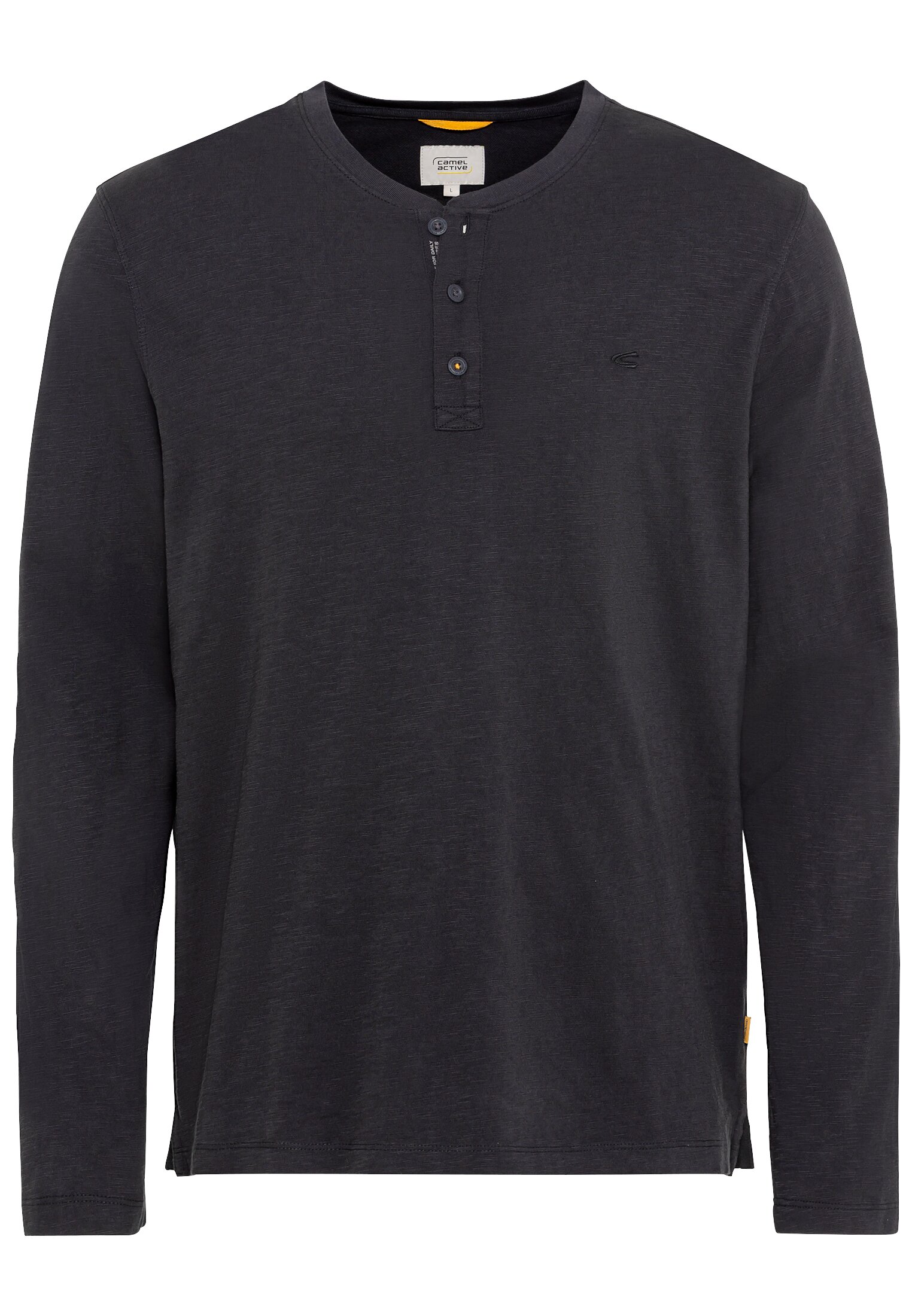 Henleyshirt CAMEL ACTIVE, Herren, Gr. S, grau (asphalt), Piqué, Obermaterial: 100% Baumwolle, unifarben, regular fit hüftbedeckend, Rundhals, Shirts, mit Logostickerei