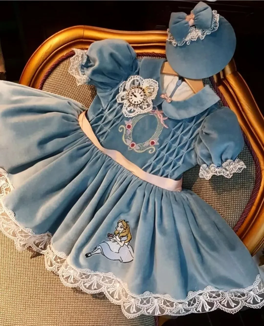 0-12Y Baby Mädchen Frühling Winter Blau Samt Alice Stickerei Vintage Prinzessin Ballkleid Kleid für Eid Geburtstag Weihnachten C65 Image